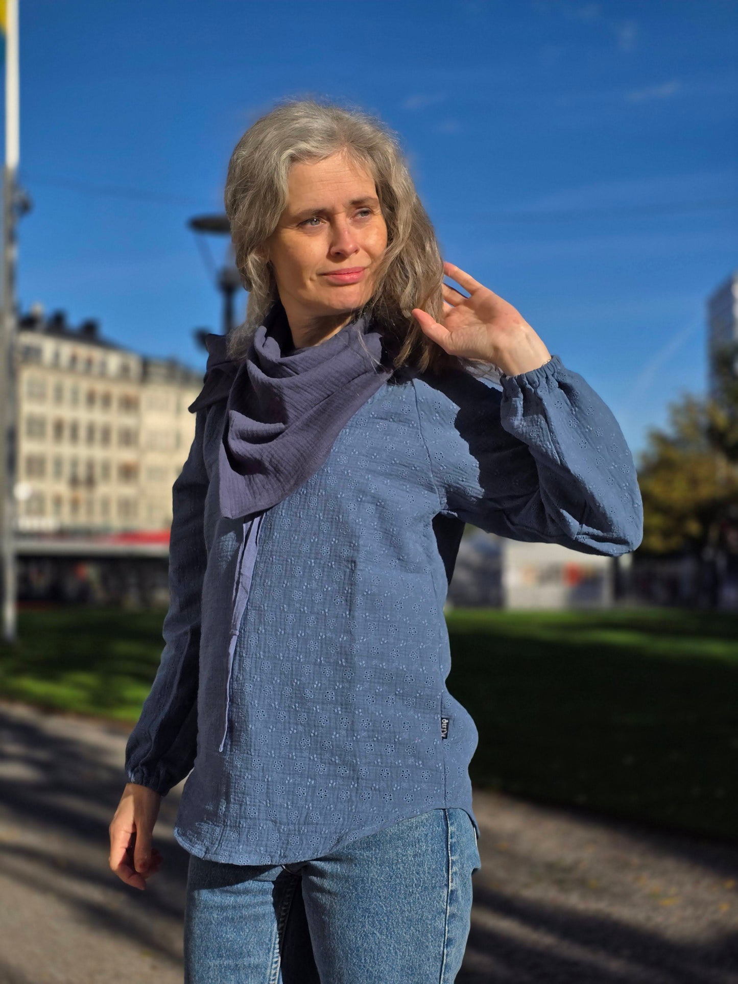 Blus Cozy Jeansblå