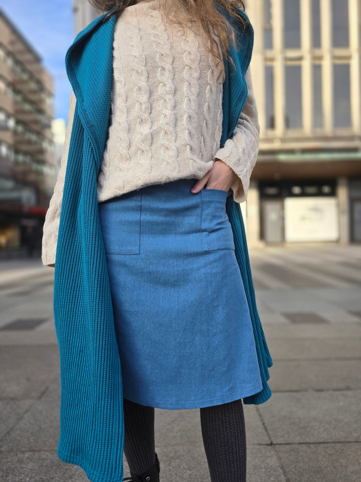 Denim skirt with pockets