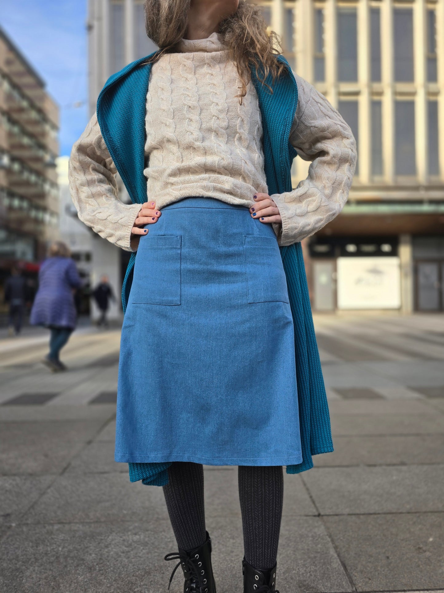 Denim skirt with pockets