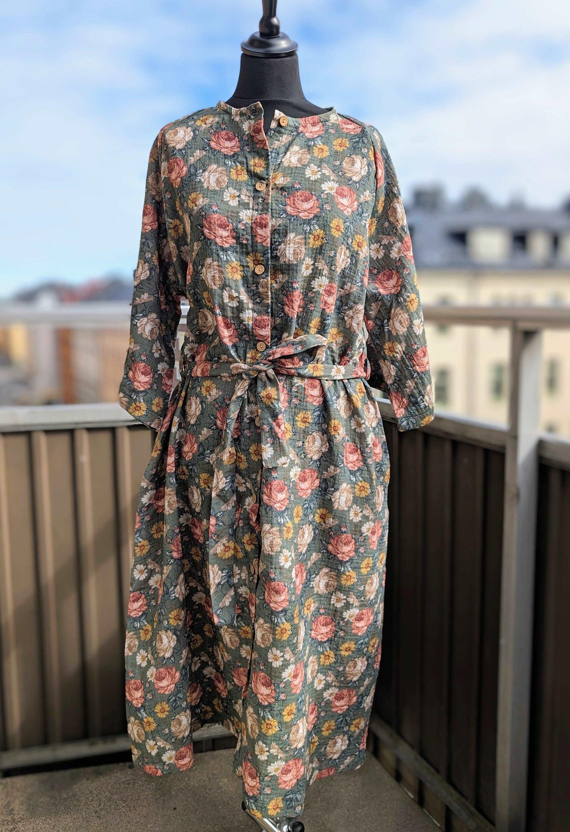 Kimono muslin Grön ros