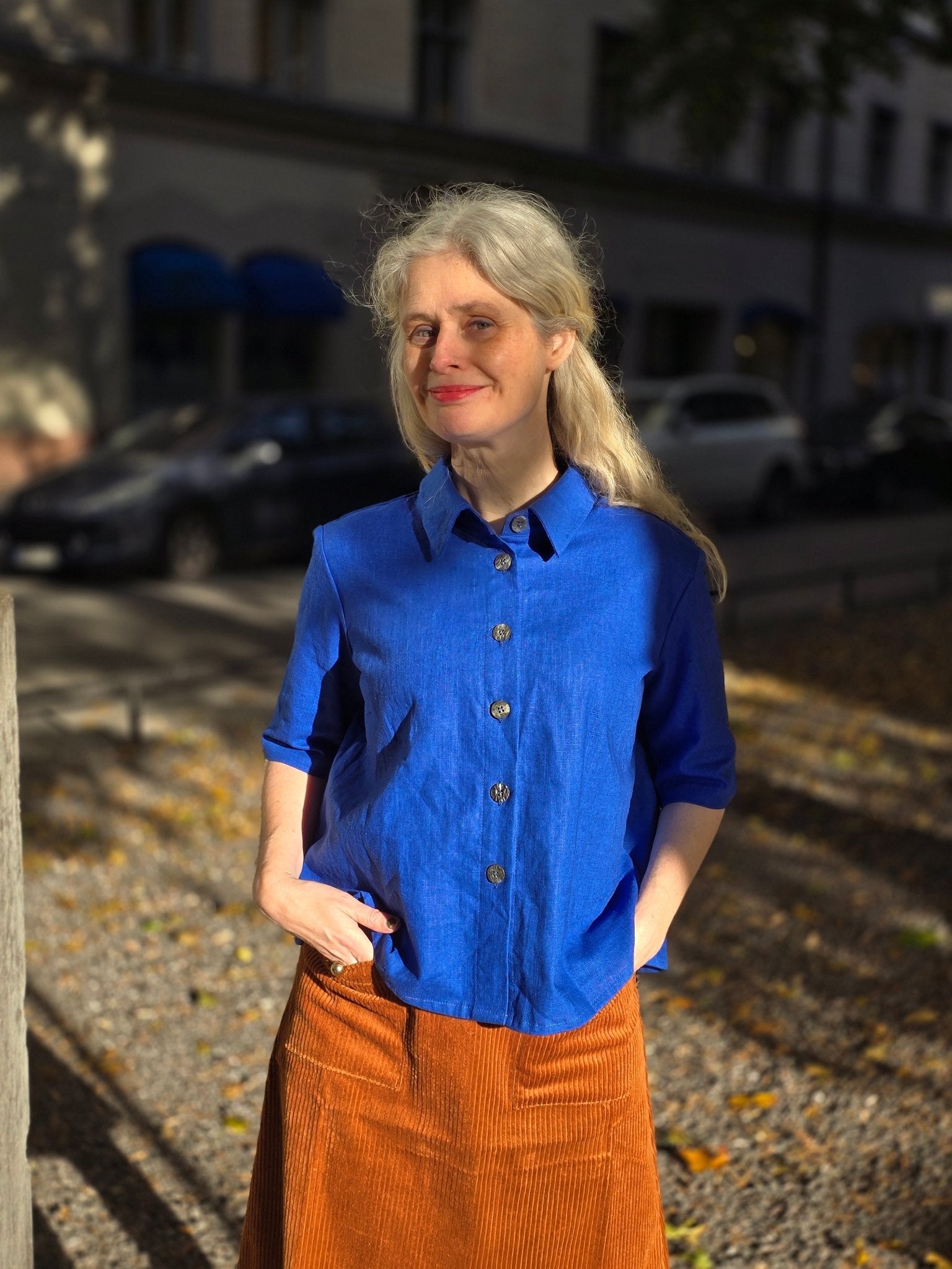 Blus Linne Klarblå | Rino Blus i S från Rino Design Sthlm