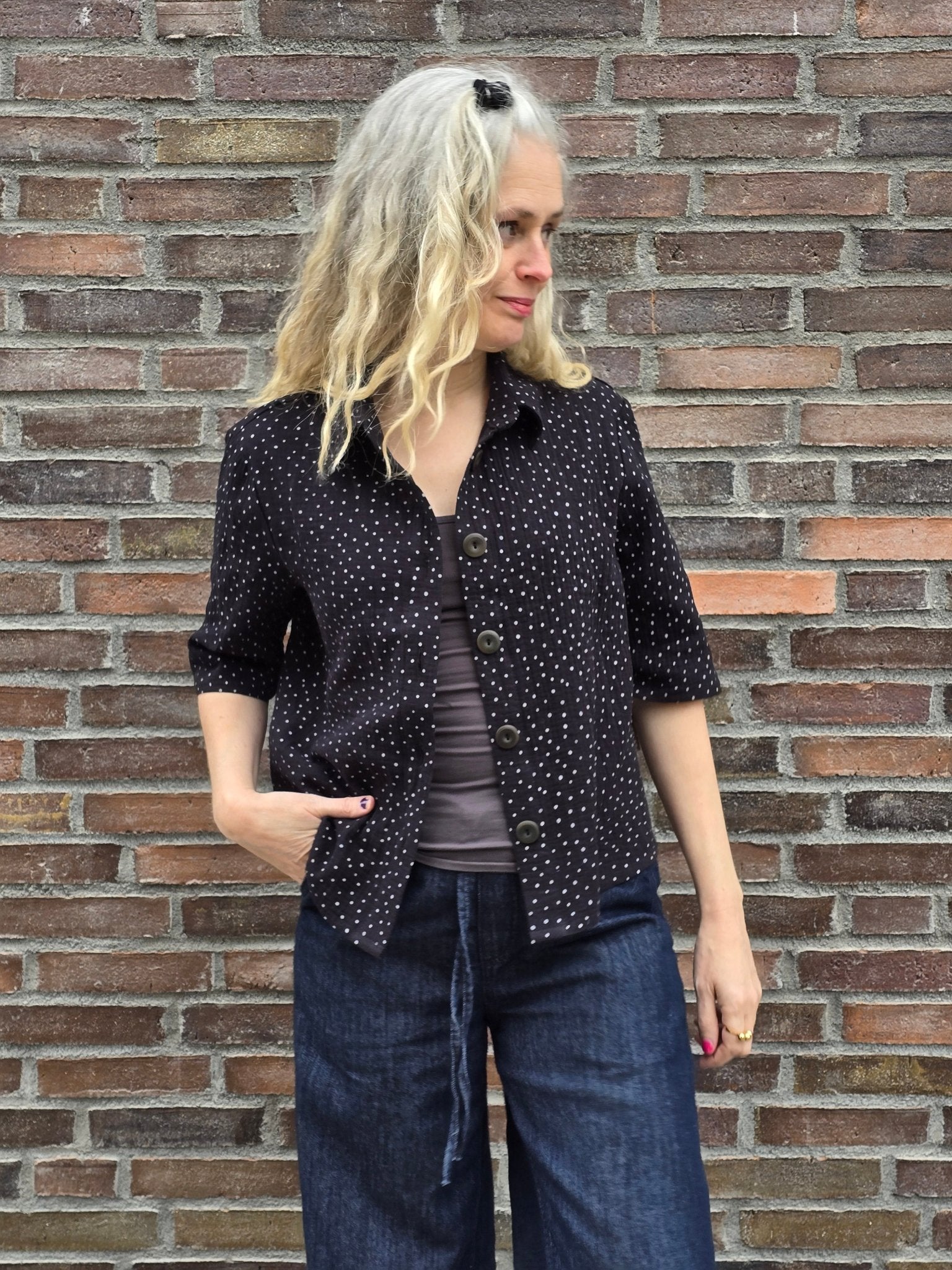 Blus Svart/Vita prickar Muslin | Rino Blus i S från Rino Design Sthlm
