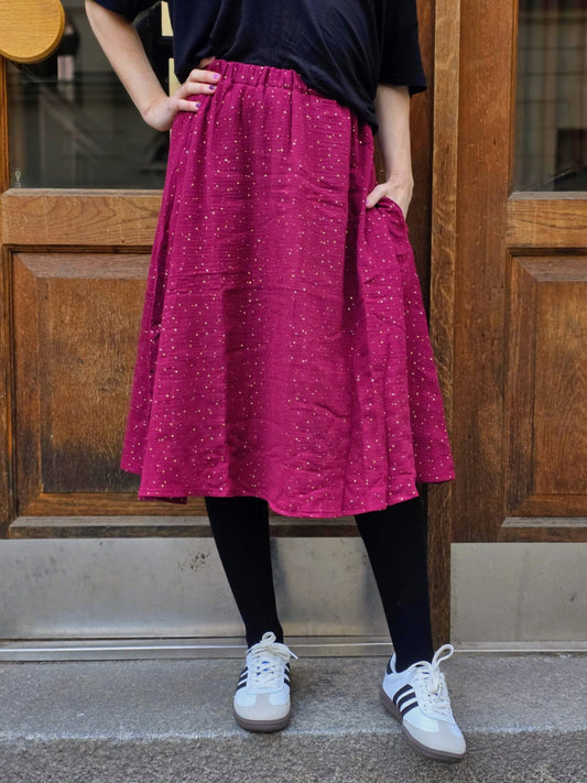 Kjol muslin Vinröd guldprickar - Rino Design Sthlm