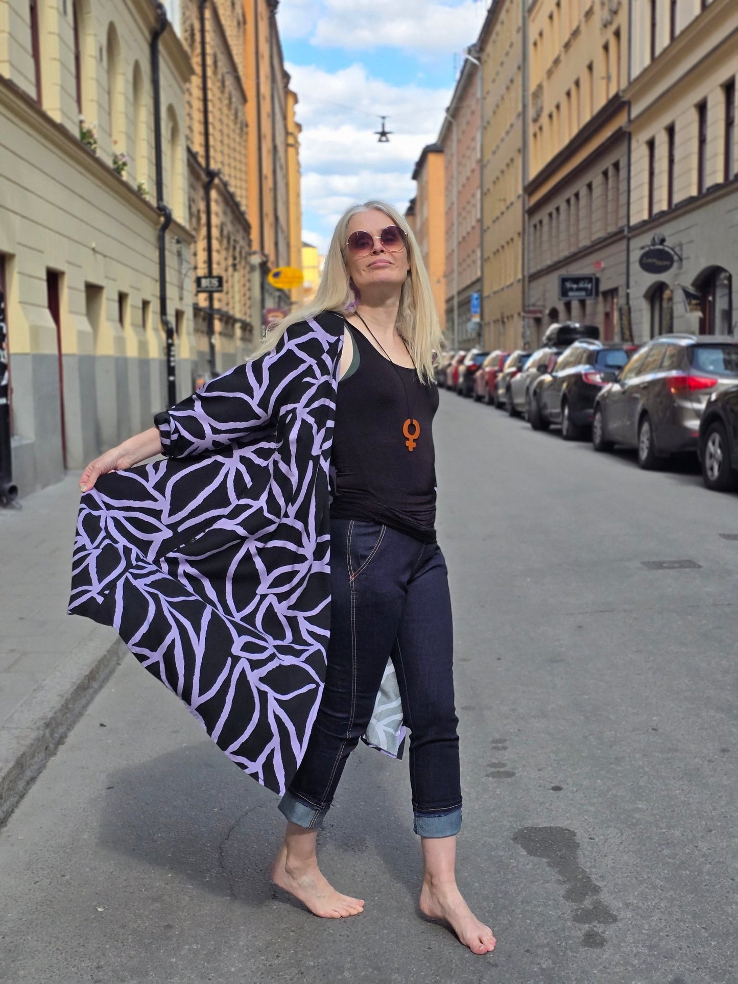 Klänning Omlott Lila grafisk - Rino Design Sthlm