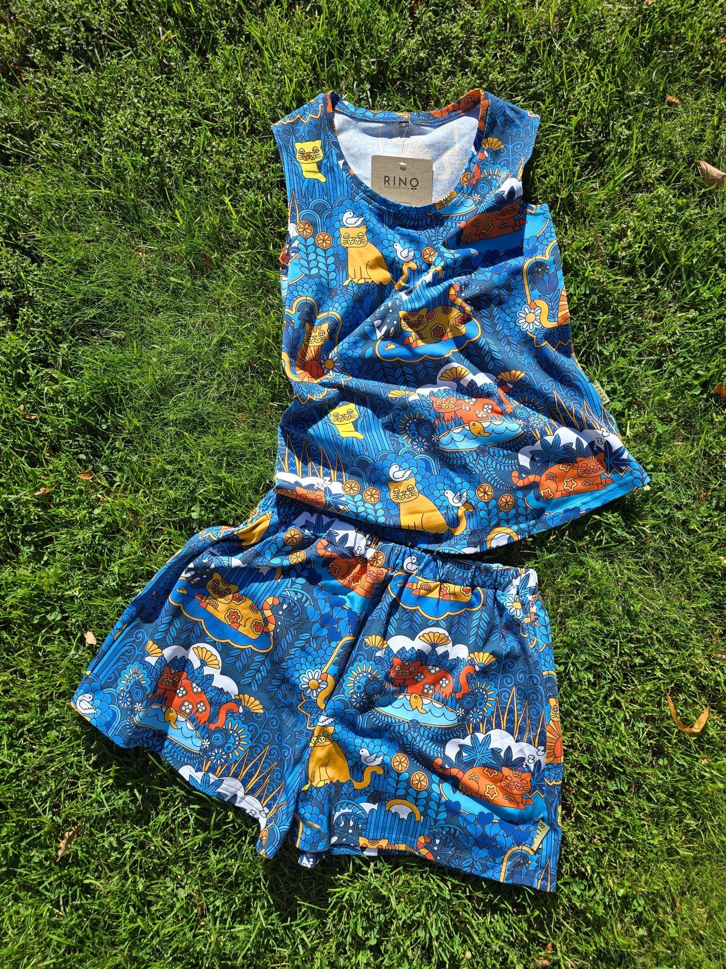 Linne & Shorts Blå Katt - Rino Design Sthlm