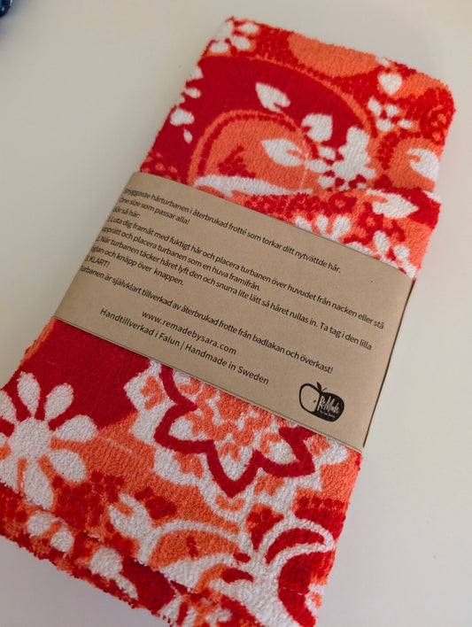 Retro turban i frotte Röd återbruk - Rino Design Sthlm