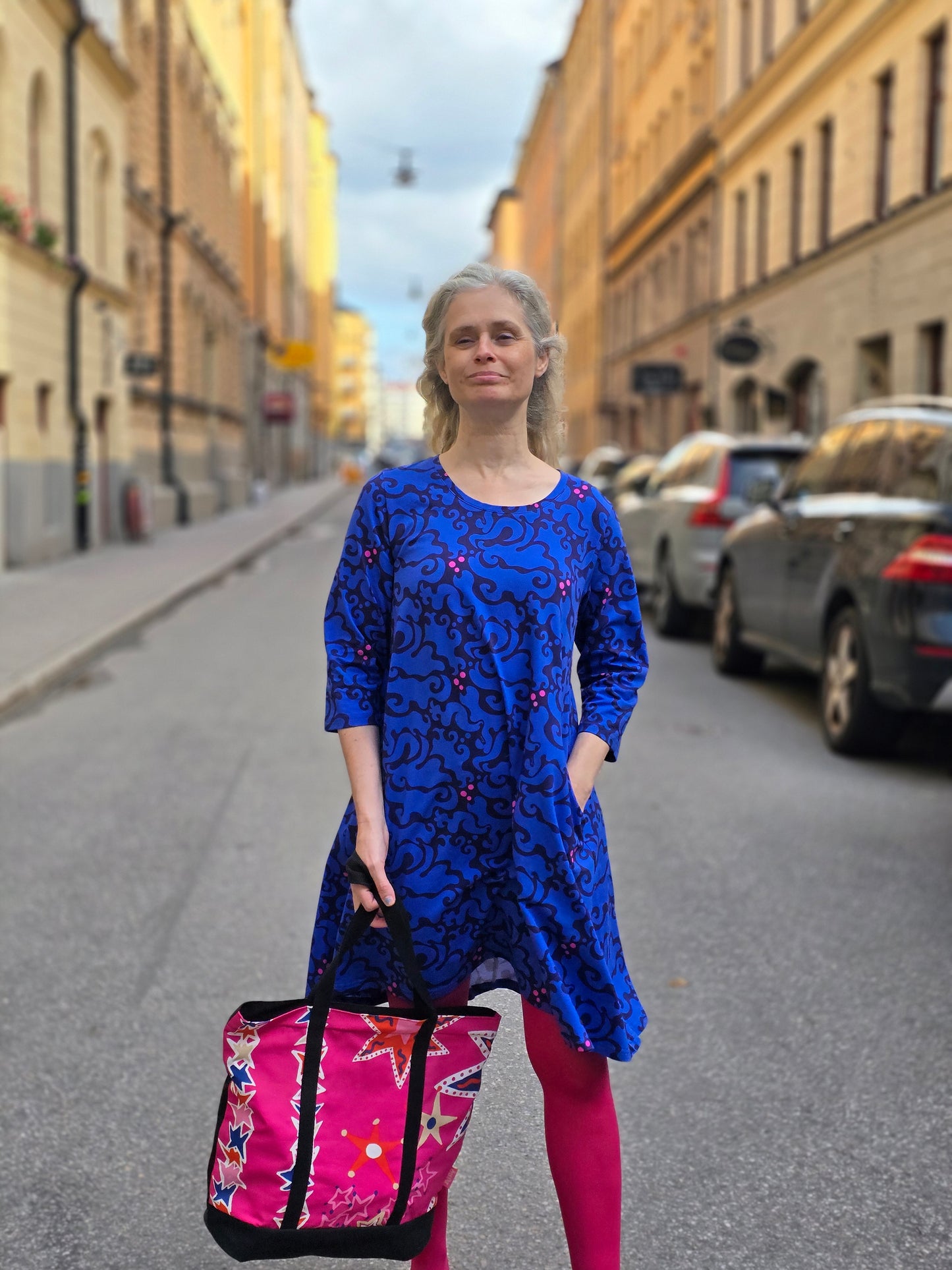 A-linjeklänning blå Virvel by Rino