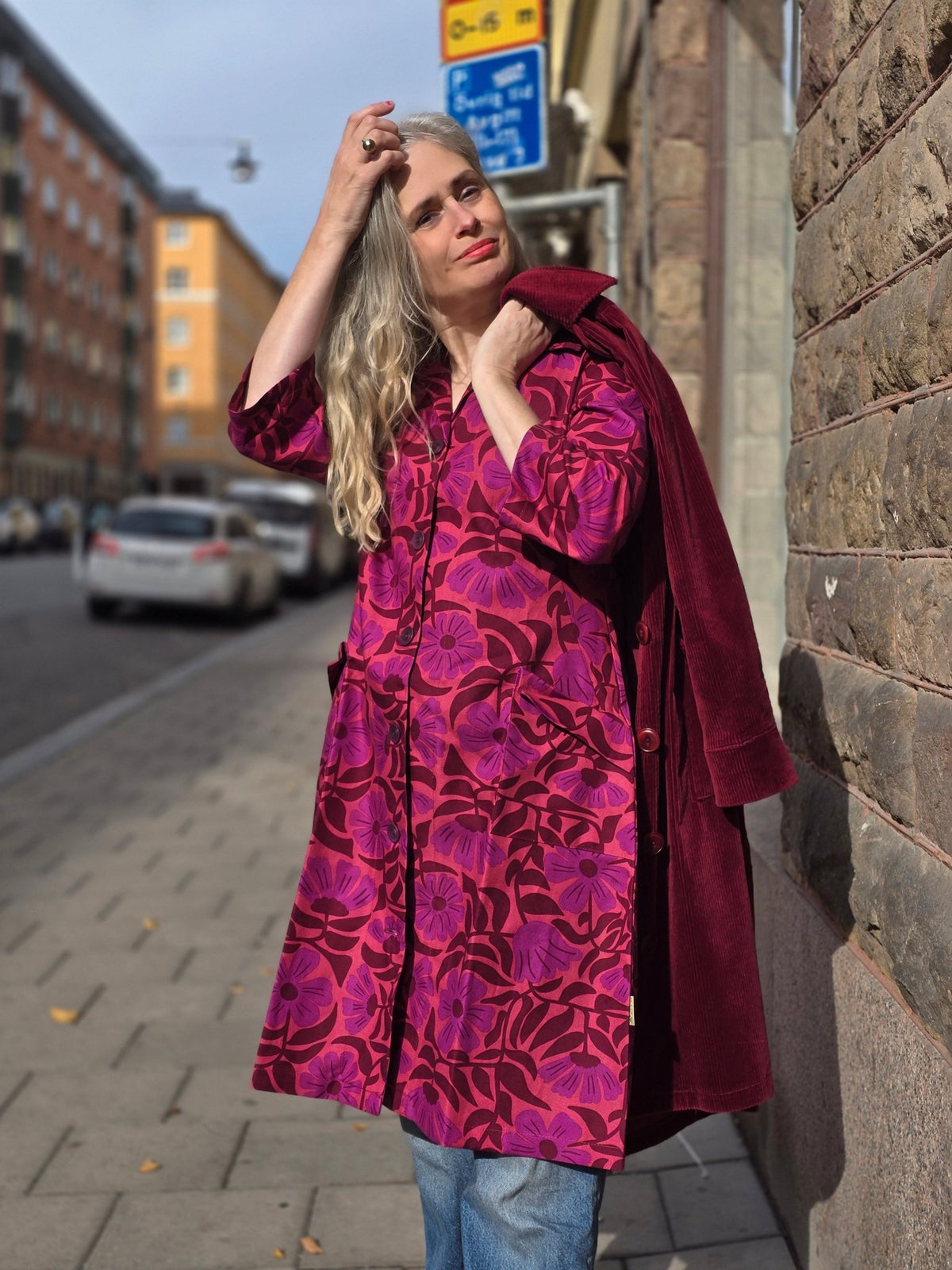 Rockklänning / Städrock Skymning Vinröd | Rino Klänning i S från Rino Design Sthlm