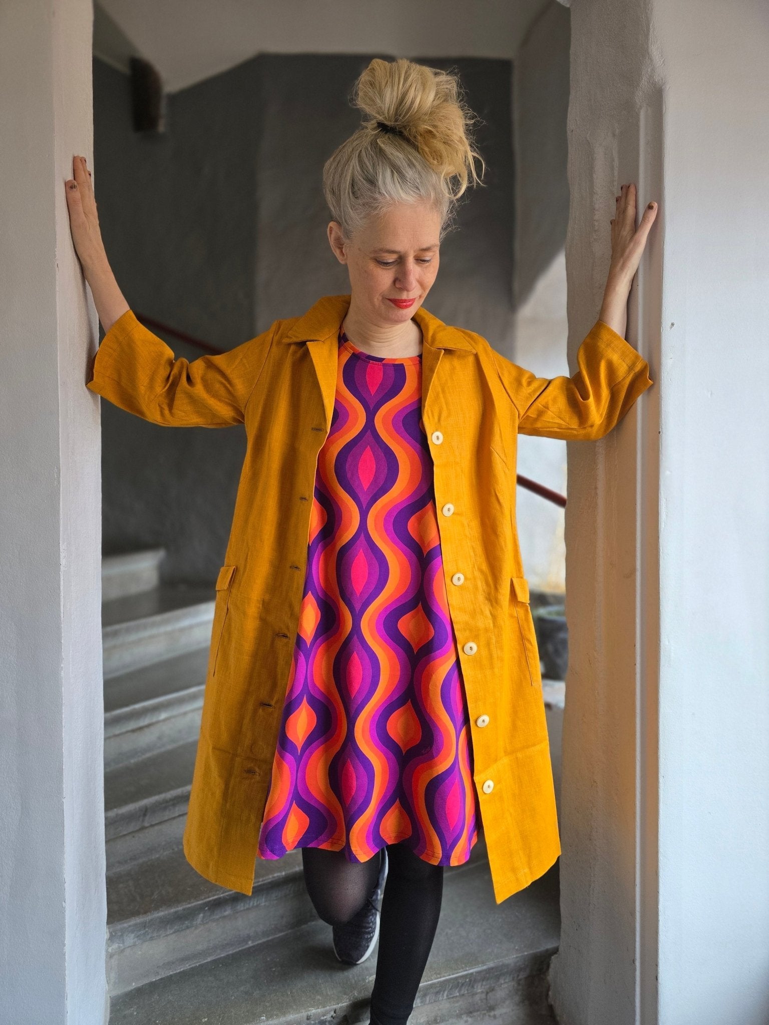 Rockklänning / Städrock Senapsgul 100% Lin - Rino Design Sthlm