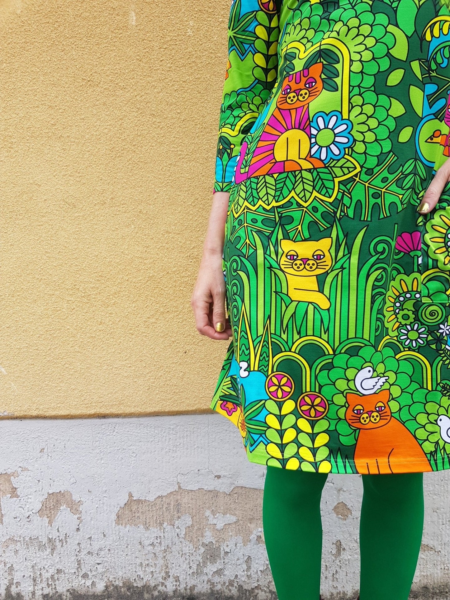 Trikåklänning Katt Grön - Rino Design AB