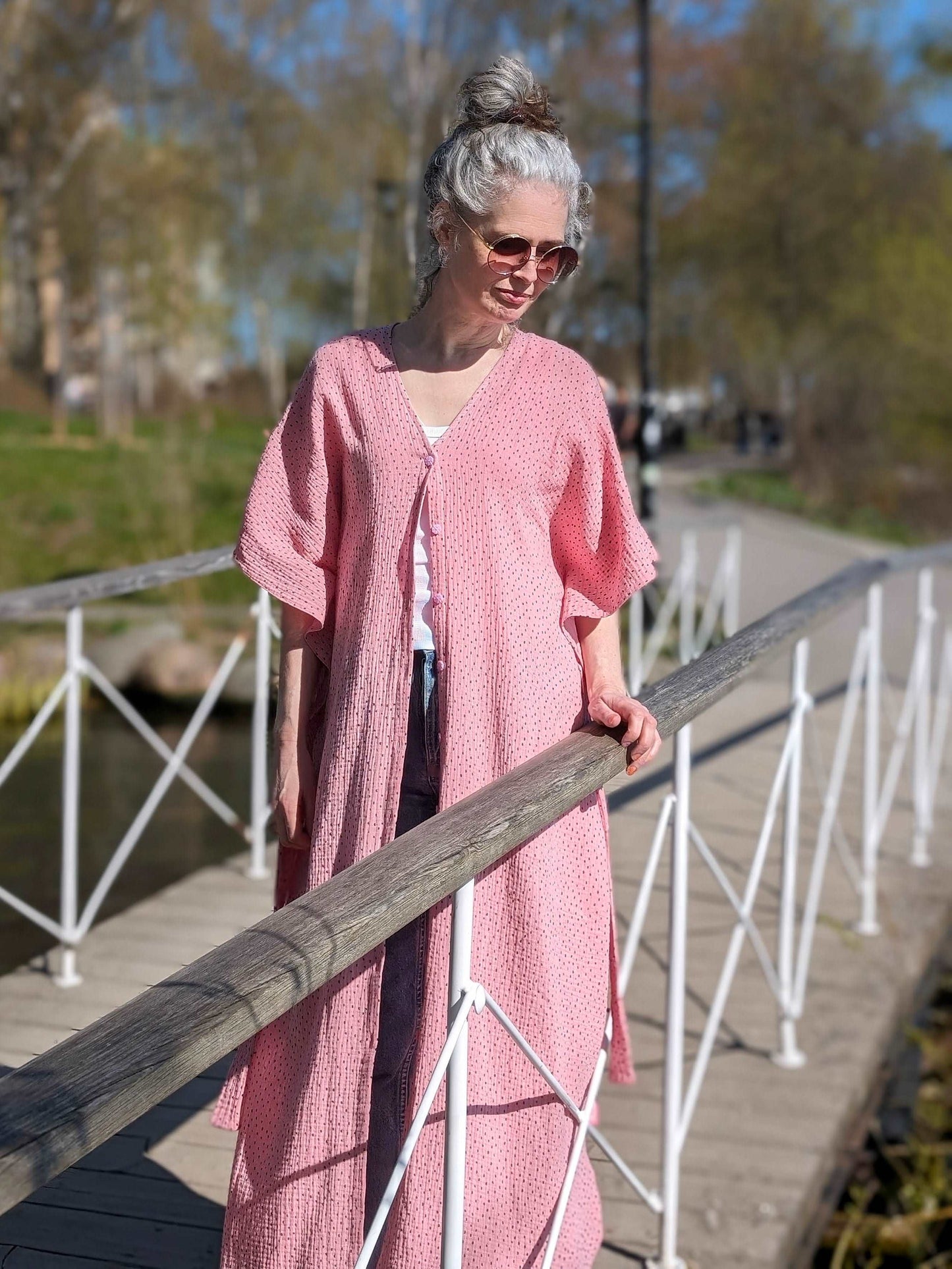 Kaftanklänning muslin rosa