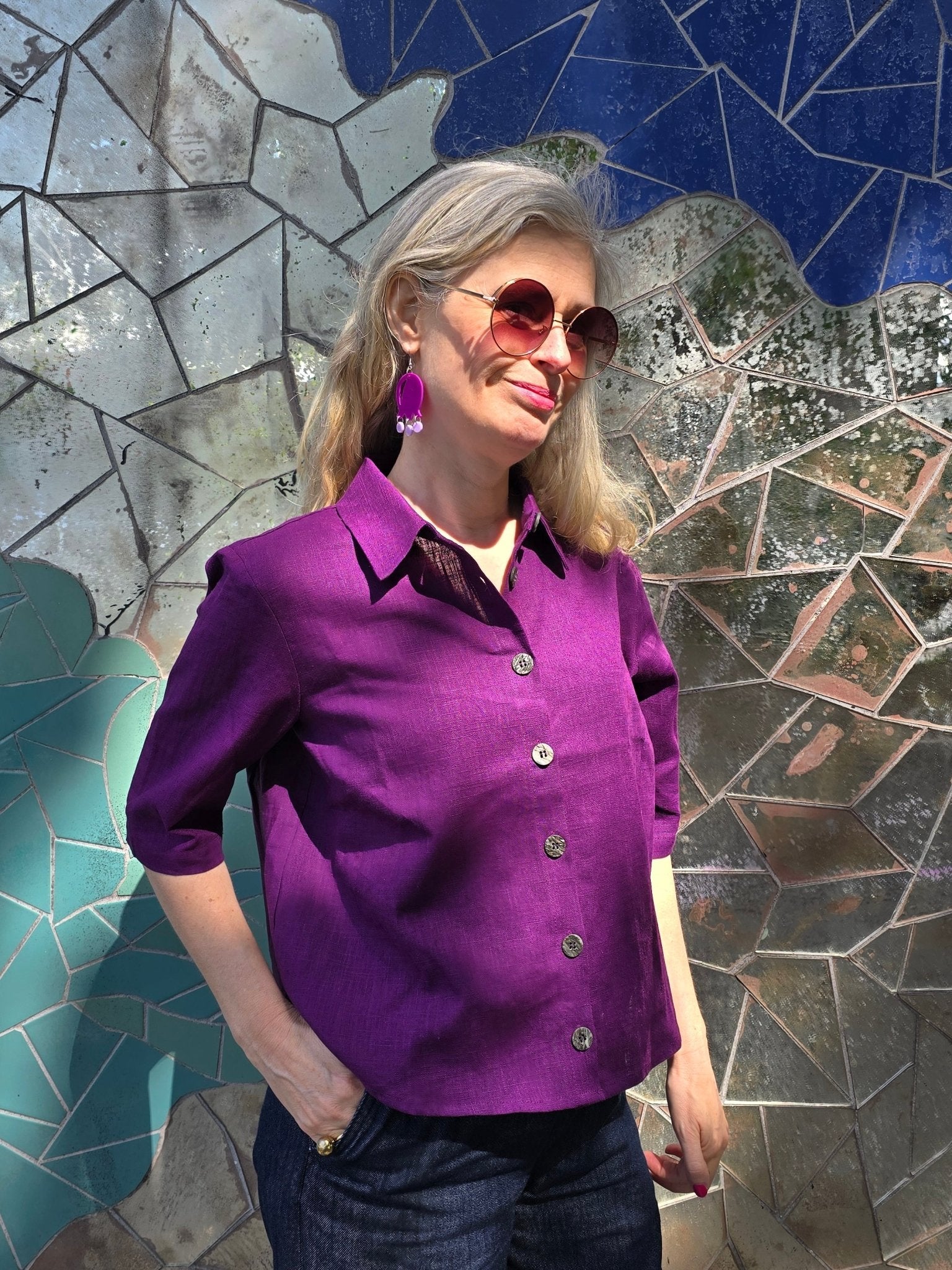 Blus Lila linneblus | Rino Blus i S från Rino Design Sthlm