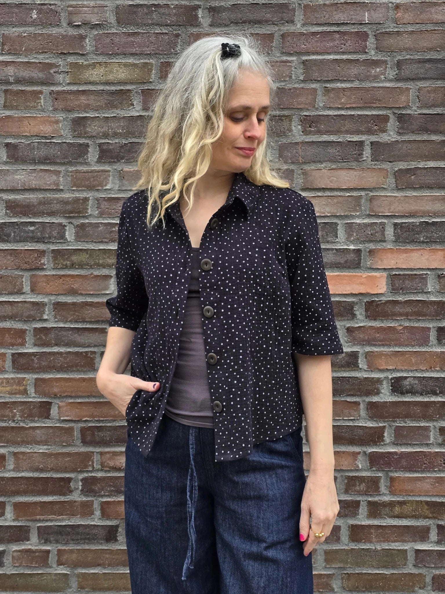 Blus Svart/Vita prickar Muslin | Rino Blus i S från Rino Design Sthlm