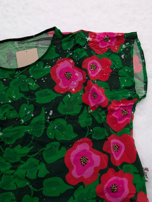 Box - blus dam i viskos/cupro – Törnrosa grön/cerise - Rino Design Sthlm