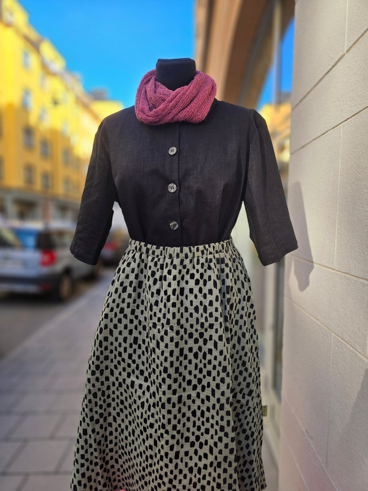 Kjol muslin Salvia Prickig | Rino Kjol muslin i S från Rino Design Sthlm