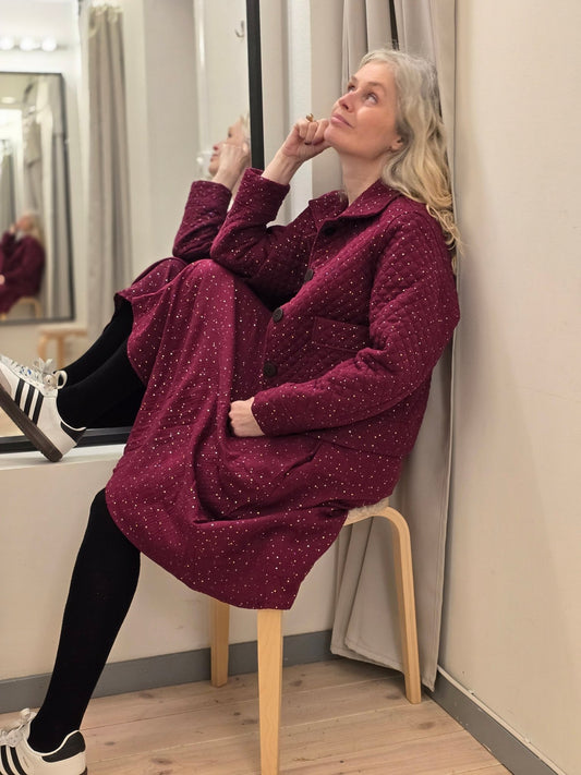 Kjol muslin Vinröd guldprickar - Rino Design Sthlm