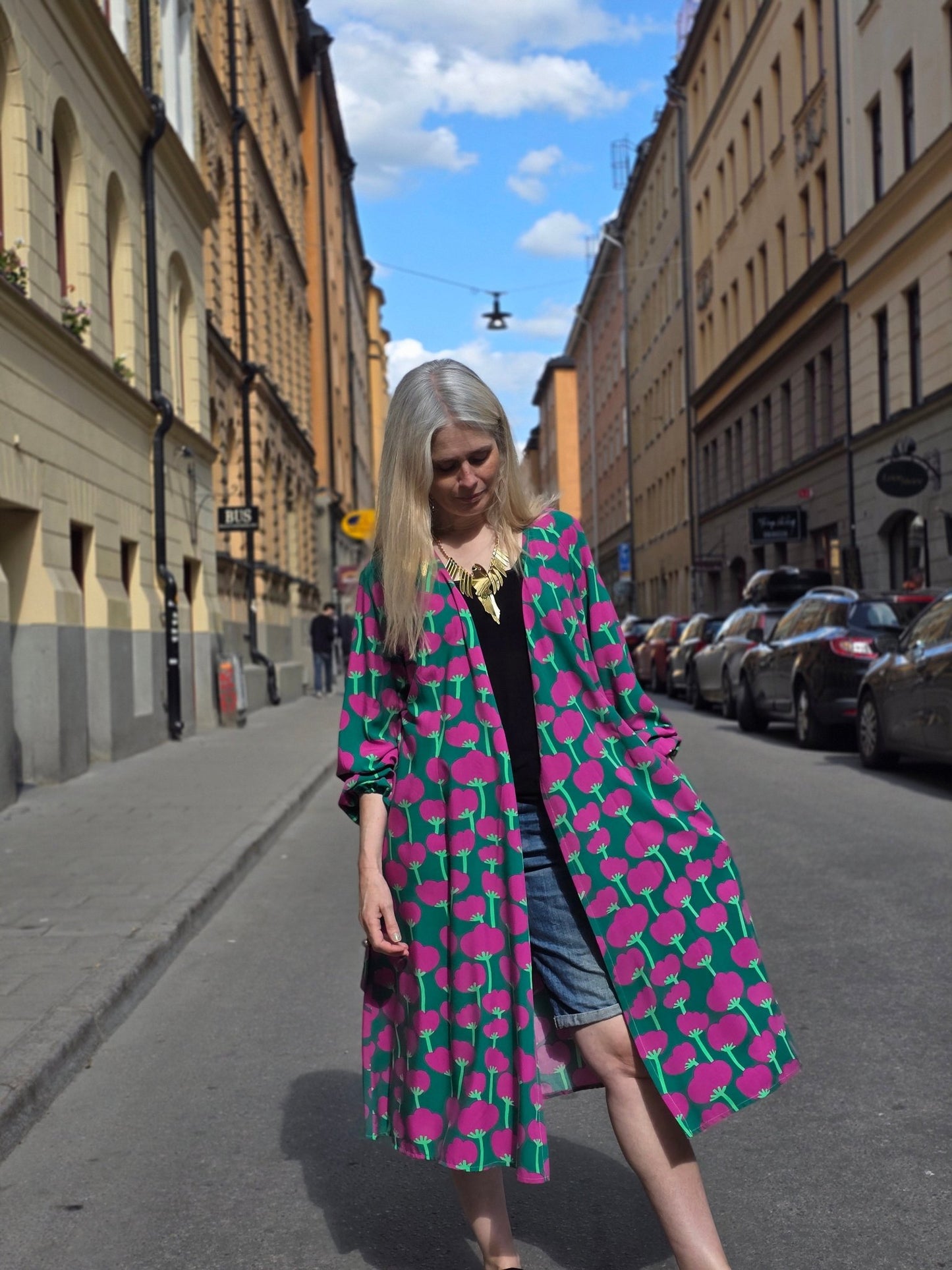 Klänning Omlottklänning Grön/rosa Poppy Ecovero - Rino Design Sthlm