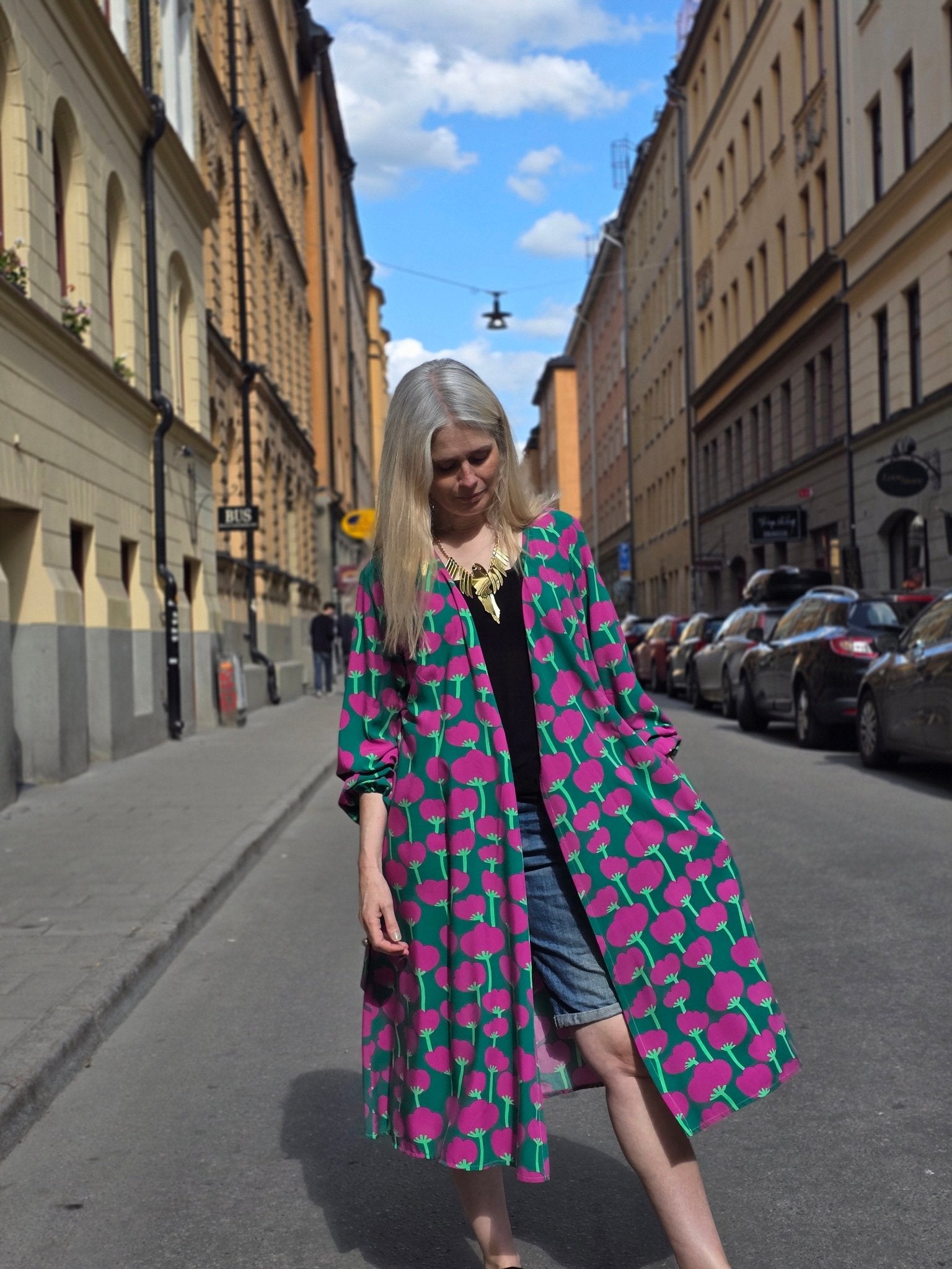 Klänning Omlottklänning Grön/rosa Poppy Ecovero - Rino Design Sthlm
