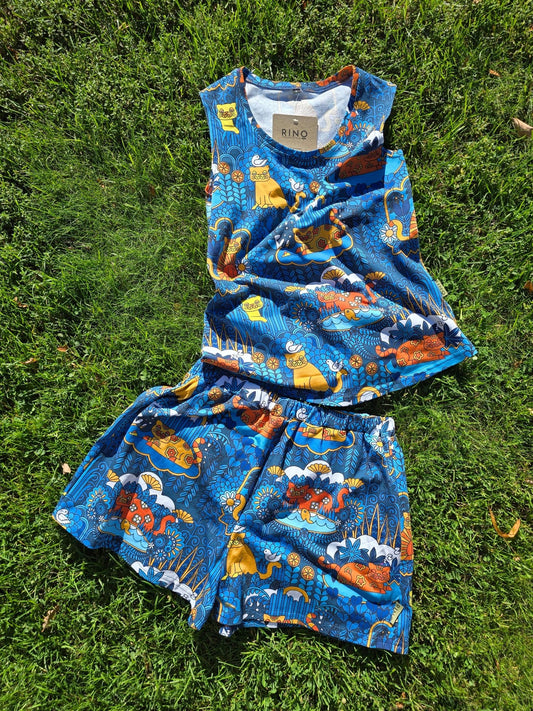 Linne & Shorts Blå Katt - Rino Design Sthlm