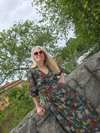 Omlottklänning Mörkgrön sval sommarklänning - Rino Design Sthlm