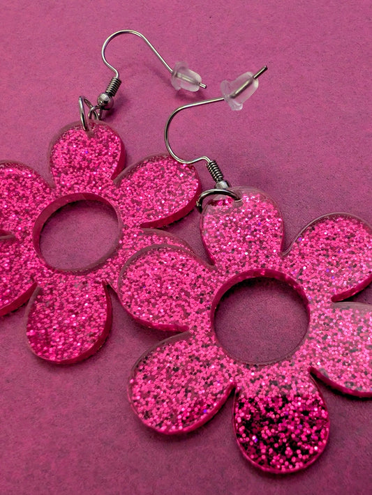 Örhängen Flower Power Cerise glitter by Rino - Rino Design Sthlm