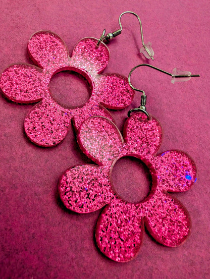Örhängen Flower Power Cerise glitter by Rino - Rino Design Sthlm
