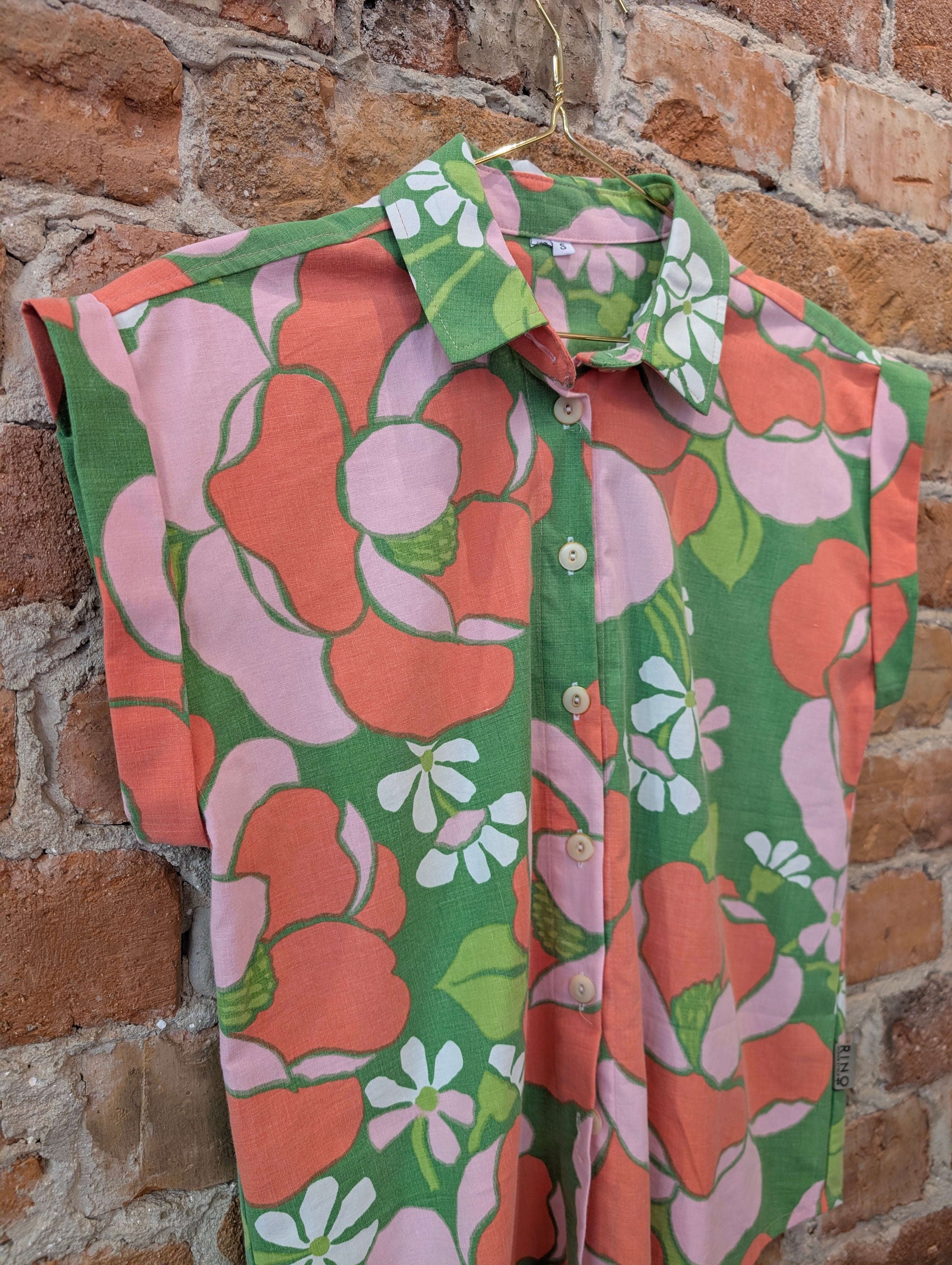 Blus Nätt Retro Grön/rosa | Rino