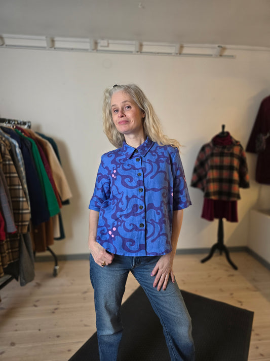 Blus Linne Blå Virvel