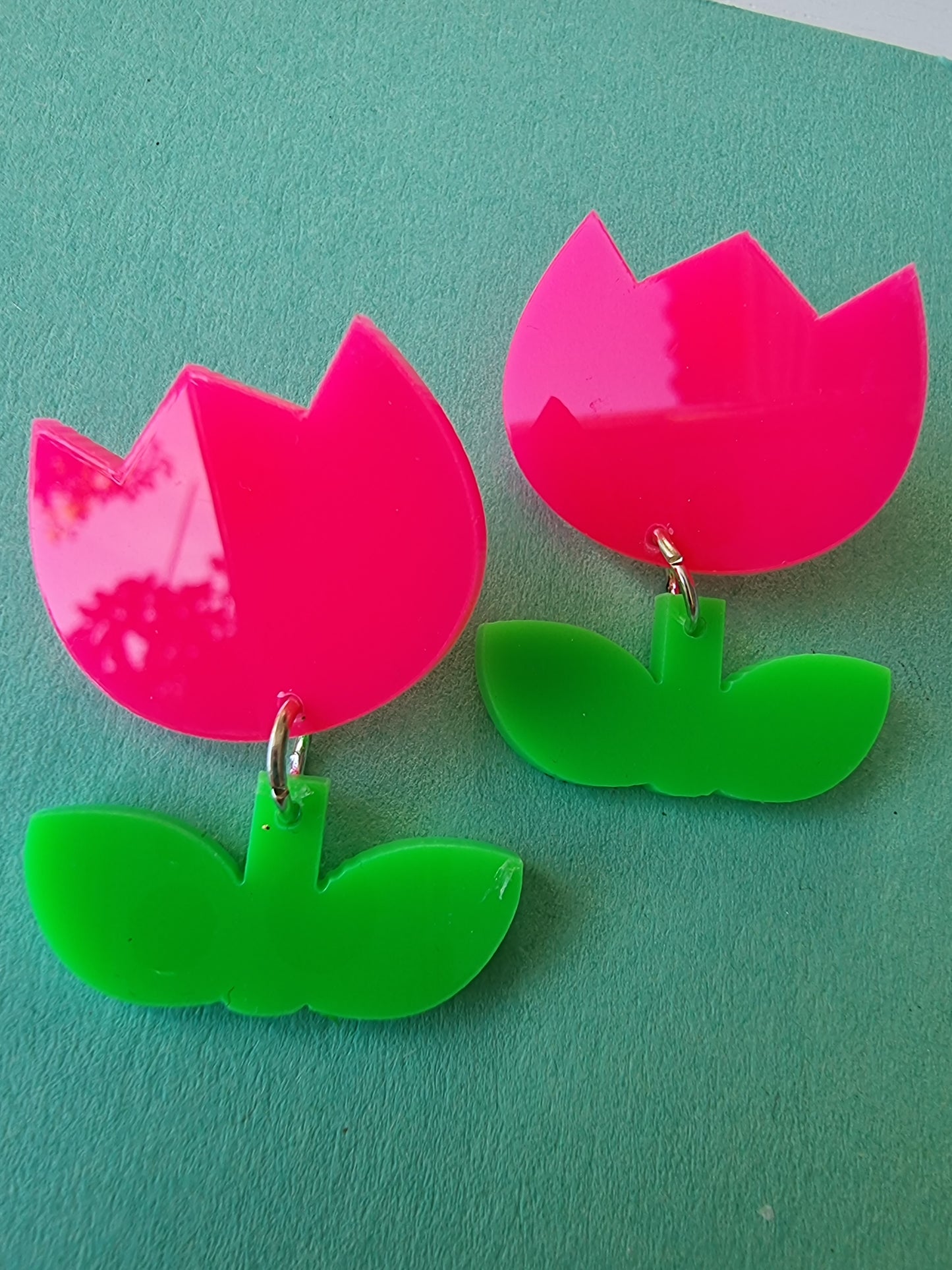 Earrings Tulip Green/Pink