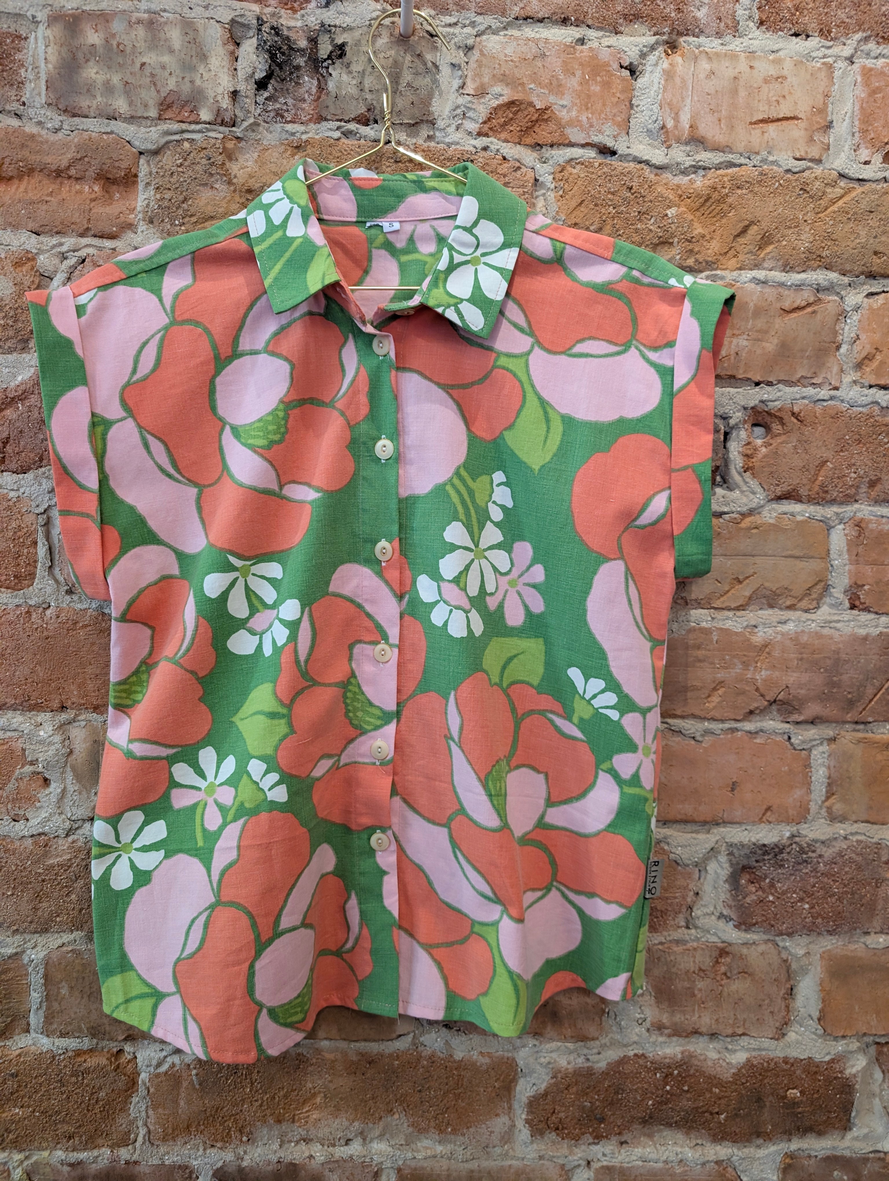 Blus Nätt Retro Grön/rosa | Rino