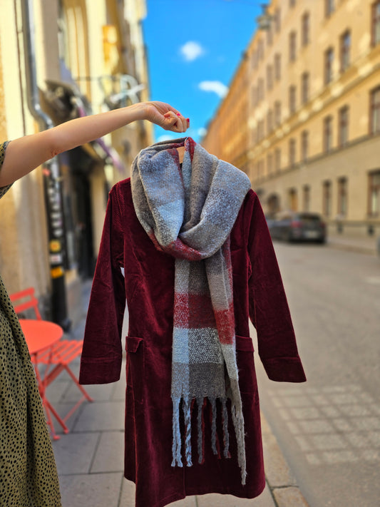 Halsduk Rutig vinröd/blå toner