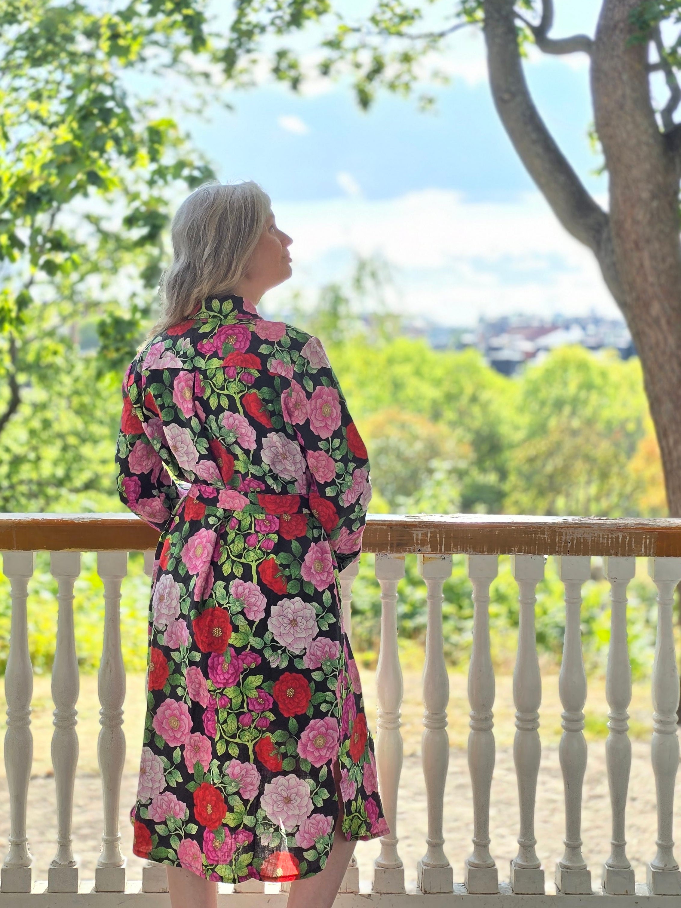 Skjortklänning Dam Rosor 100% Lin | Rino
