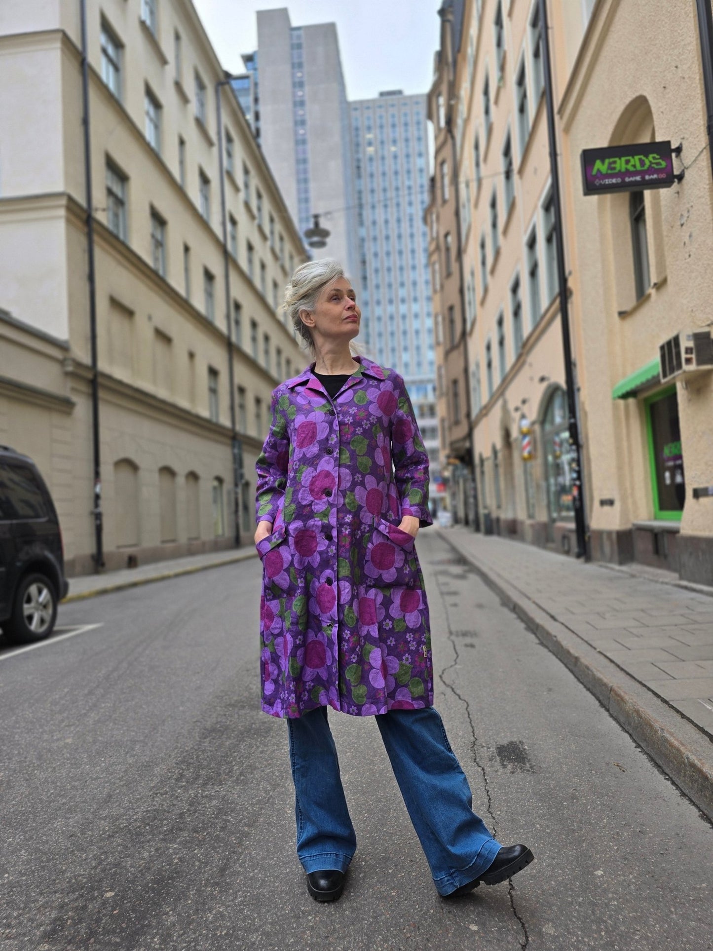 Rockklänning / Städrock linne Solblomma - Rino Design Sthlm