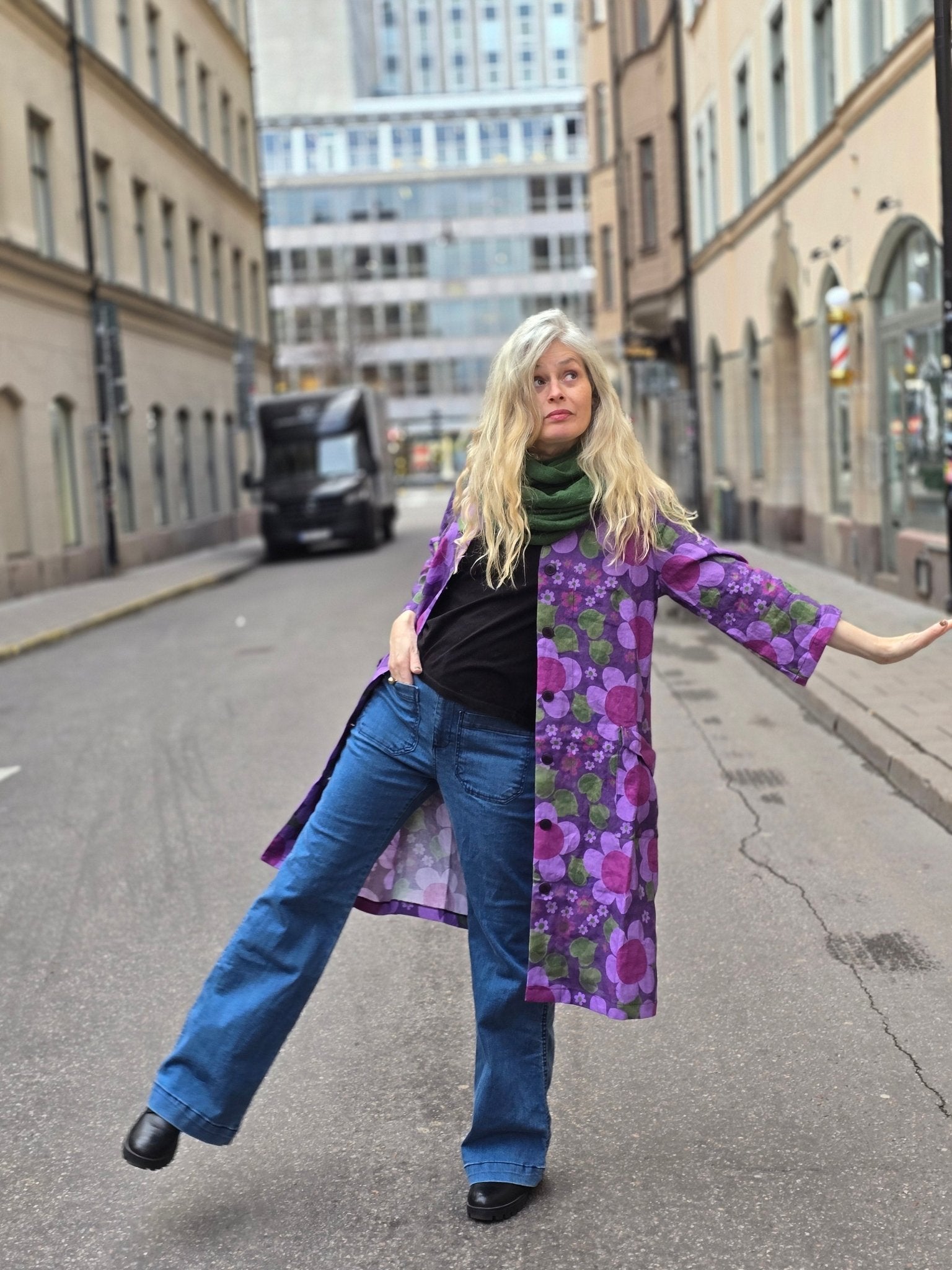 Rockklänning / Städrock linne Solblomma - Rino Design Sthlm