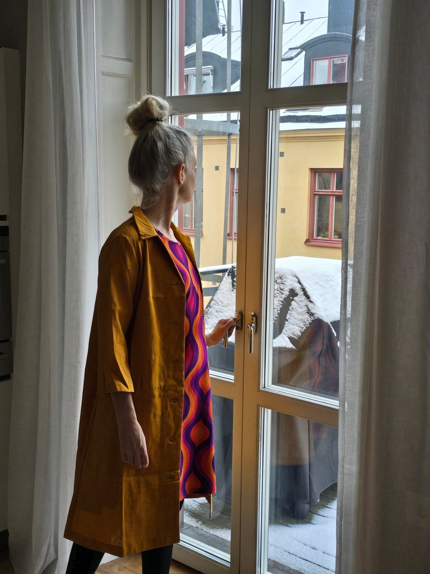 Rockklänning / Städrock Senapsgul 100% Lin - Rino Design Sthlm