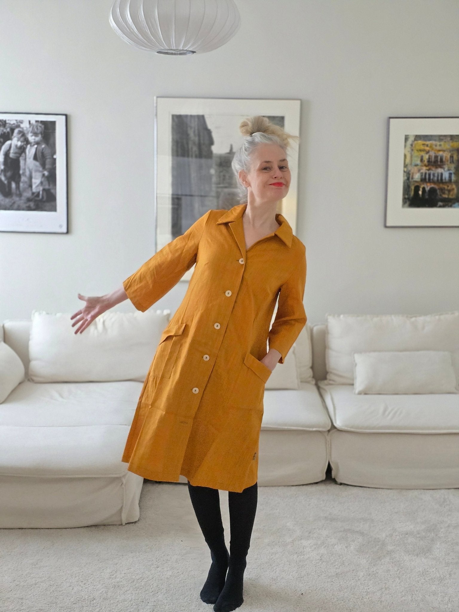 Rockklänning / Städrock Senapsgul 100% Lin - Rino Design Sthlm