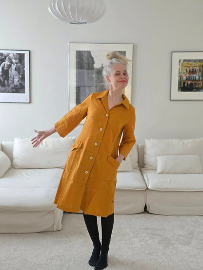 Rockklänning / Städrock Senapsgul 100% Lin - Rino Design Sthlm