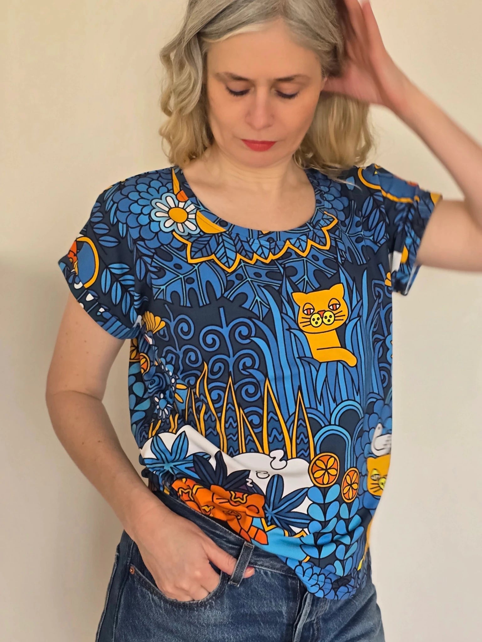 T-shirt Katt Blå | Rino T-shirt i S från Rino Design Sthlm