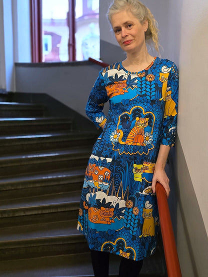 Trikåklänning Katt Blå - Rino Design Sthlm