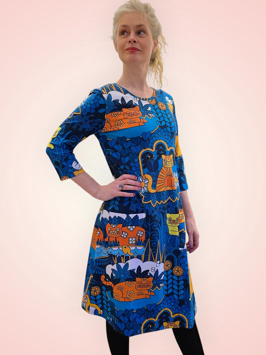 Trikåklänning Katt Blå - Rino Design Sthlm