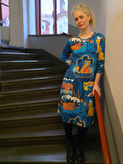 Trikåklänning Katt Blå - Rino Design Sthlm