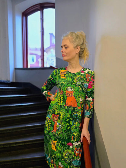 Trikåklänning Katt Grön - Rino Design Sthlm