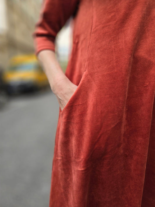 Velourklänning A - linjeklänning Rost - Rino Design Sthlm