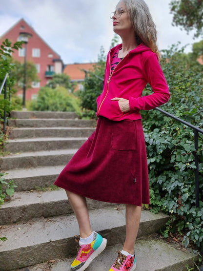 Velourkjol med fickor Vinröd - Rino Design Sthlm